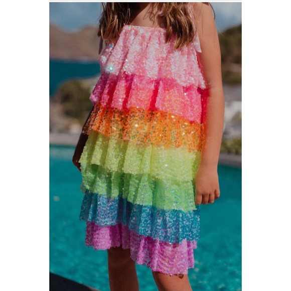 Lola & the boys tiered sequin dress adjustable straps girls 6